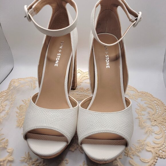 Sun Stone White Snake Cork 9.5M Platform HIgh Heel Sandal - Picture 3 of 5